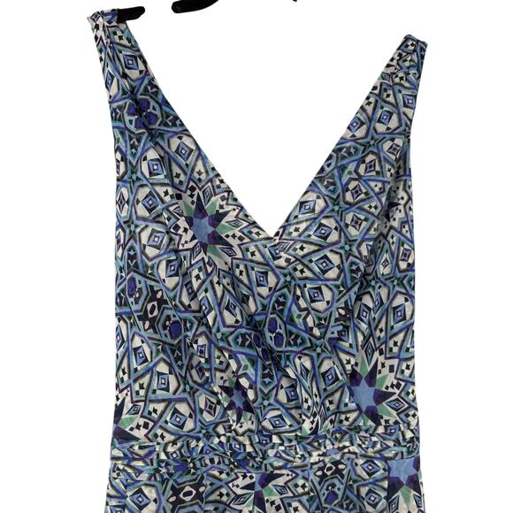 Carolina Issa Nordstrom Signature Dress 12 Blue Maxi Silk V Neck Kaleidoscope - Picture 2 of 12